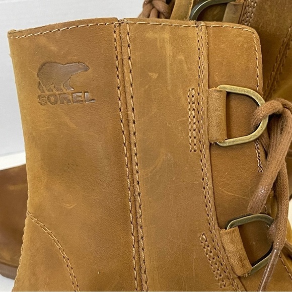 Sorel Joan Of Arctic Wedge Boots Lace Up Leather Camel Neutral Color Size 7 - Picture 9 of 15